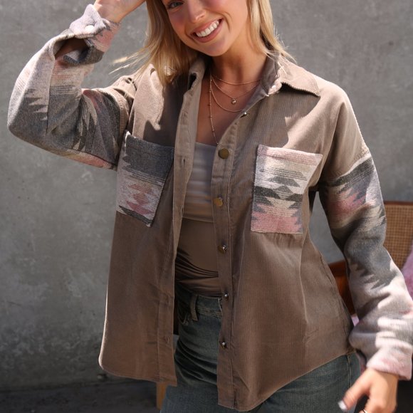 *Boutique New* Corduroy Shirt Jacket Shacket "Canyon Ridge" Southwestern Vibes - Picture 3 of 3